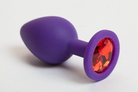 Фиолетовая силиконовая пробка с алым стразом - 8,2 см. - 4sexdreaM - купить с доставкой в Абакане