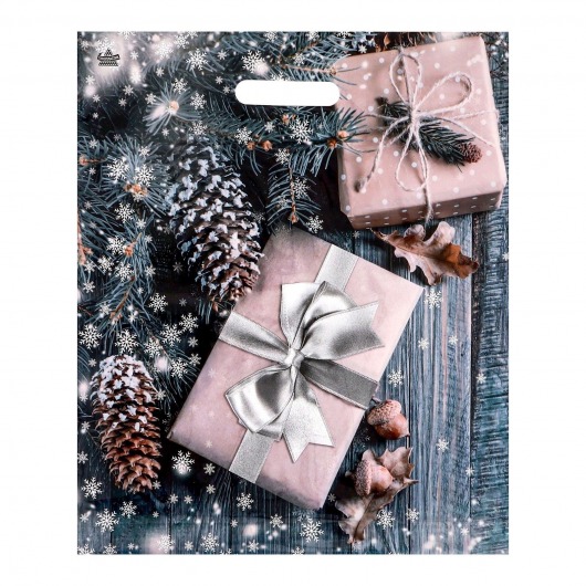 Новогодний пакет с принтом в виде подарков и вырубной ручкой (45х38 см) - Сима-Ленд - купить с доставкой в Абакане
