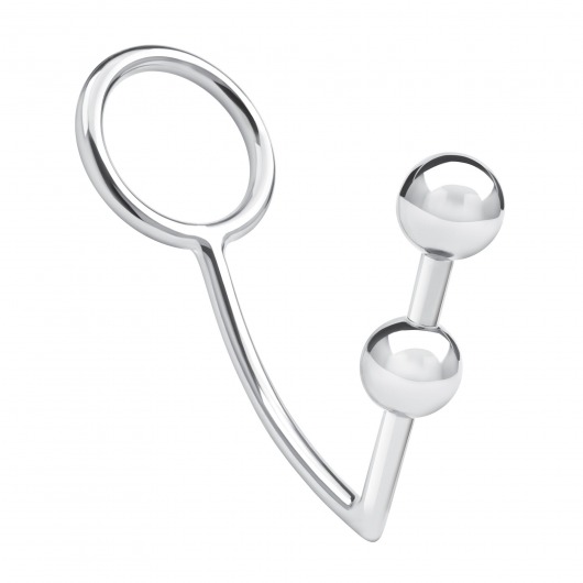 Кольцо на пенис с анальным стимулятором Two Bead Stainless Steel Anal Hook   Cock Ring - BlueLine - в Абакане купить с доставкой