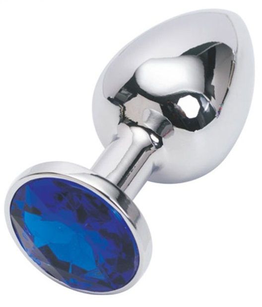 Серебряная металлическая анальная пробка с синим стразиком - 7,6 см. - 4sexdreaM - купить с доставкой в Абакане