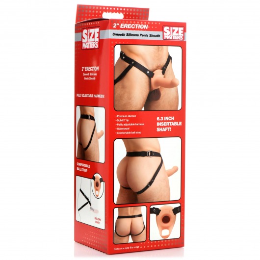 Телесный полый страпон на черных регулируемых ремешках 2’’ Erection Smooth Silicone Penis Sheath - XR Brands - купить с доставкой в Абакане