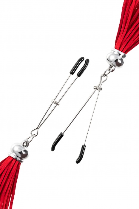 Зажимы на соски «Вилки» с красными кисточками из замши - Pecado - купить с доставкой в Абакане