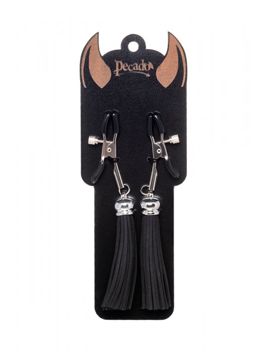 Зажимы на соски «Прищепки» с черными кисточками из замши - Pecado - купить с доставкой в Абакане