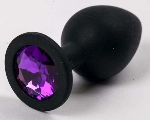 Черная силиконовая анальная пробка с фиолетовым стразом - 8,2 см. - 4sexdreaM - купить с доставкой в Абакане