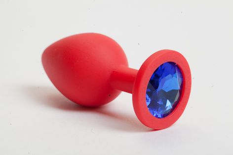 Красная силиконовая анальная пробка с синим стразом - 8,2 см. - 4sexdreaM - купить с доставкой в Абакане