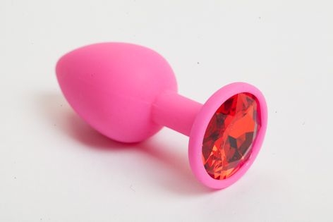 Розовая силиконовая анальная пробка с красным стразом - 7,1 см. - 4sexdreaM - купить с доставкой в Абакане