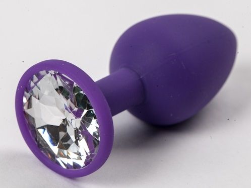 Фиолетовая силиконовая анальная пробка с прозрачным стразом - 7,1 см. - 4sexdreaM - купить с доставкой в Абакане