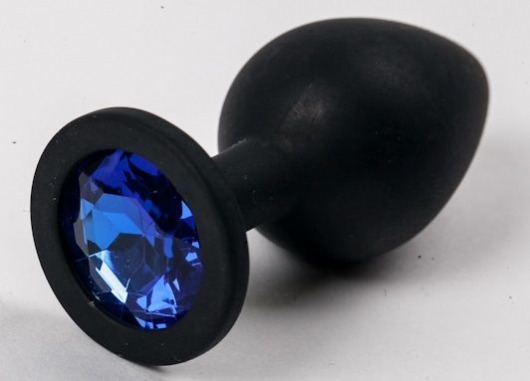 Черная силиконовая анальная пробка с синим стразом - 8,2 см. - 4sexdreaM - купить с доставкой в Абакане