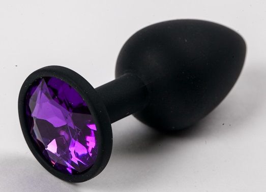 Черная силиконовая анальная пробка с фиолетовым стразом - 7,1 см. - 4sexdreaM - купить с доставкой в Абакане