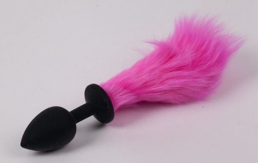 Черная силиконовая анальная пробка с розовым хвостиком - 4sexdreaM - купить с доставкой в Абакане