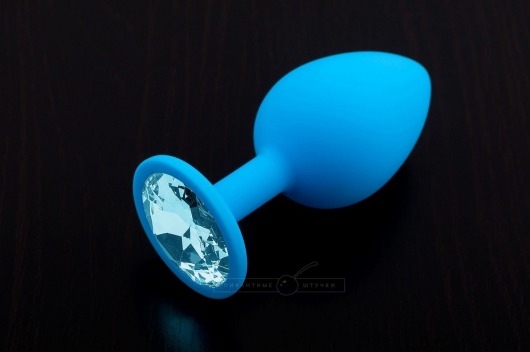 Большая голубая силиконовая пробка с голубым кристаллом - 9 см. - Пикантные штучки - купить с доставкой в Абакане