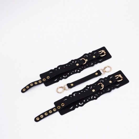 Черный кожаные оковы с узорами и золотистой фурнитурой - Crazy Handmade - купить с доставкой в Абакане