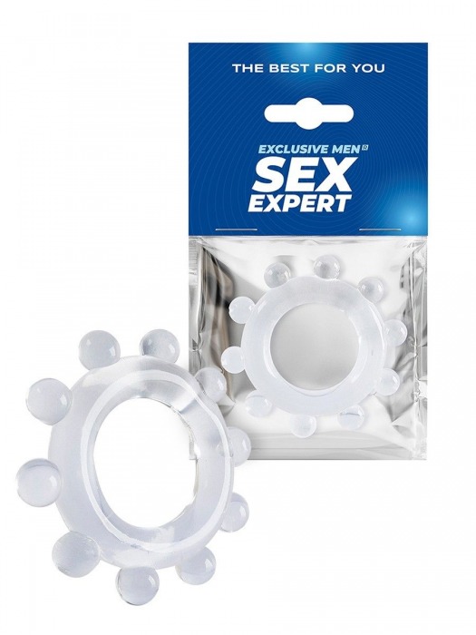 Прозрачное эрекционное кольцо со стимулирующими шариками - Sex Expert - в Абакане купить с доставкой