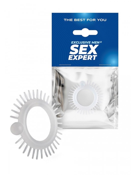 Эластичное эрекционное кольцо с шипиками и шариком - Sex Expert - в Абакане купить с доставкой