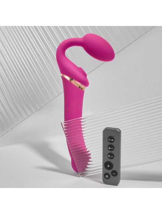 Ярко-розовый безремневой страпон Multi Orgasm Bendable Strap-On size XL с клиторальной стимуляцией - Strap-on-me - купить с доставкой в Абакане