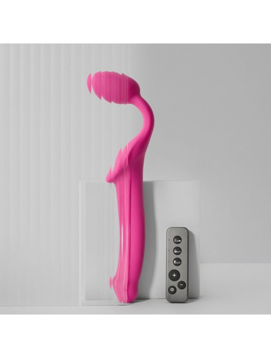 Ярко-розовый безремневой страпон Strap-on-me Vibrating Bendable Strap-On size XL - Strap-on-me - купить с доставкой в Абакане