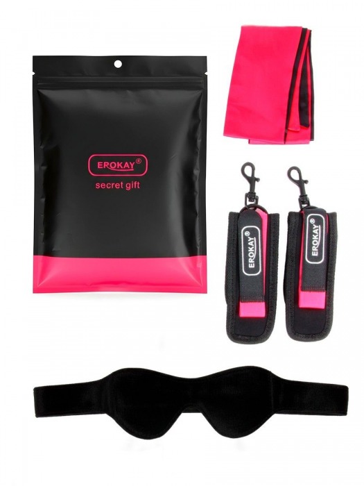 Черно-розовый эротический набор: маска, наручники и повязка - Erokay - купить с доставкой в Абакане