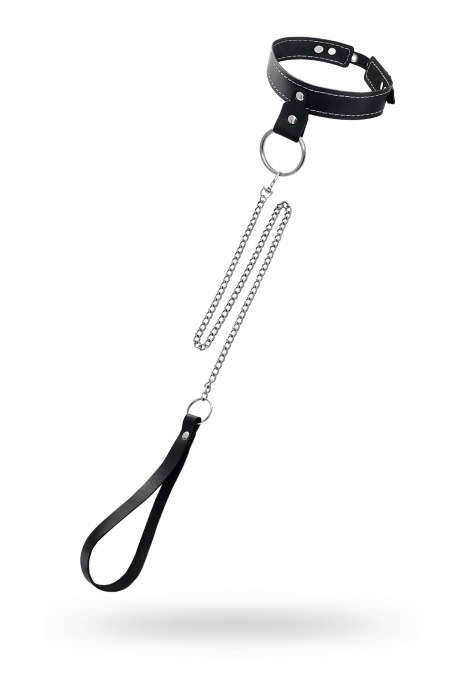 Черный узкий однослойный ошейник с серебристым поводком-цепочкой - Pecado - купить с доставкой в Абакане