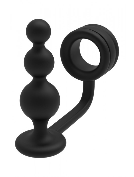 Черное эрекционное кольцо с анальной елочкой Cockring With Beaded Anal Plug - Dream Toys - в Абакане купить с доставкой
