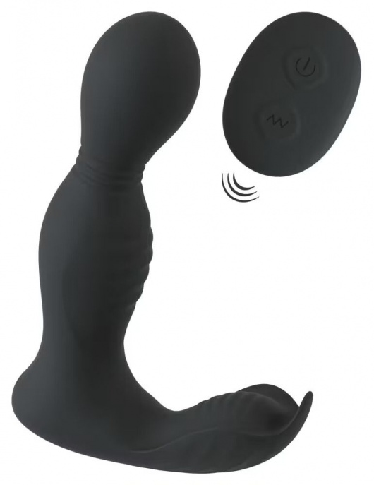 Черная анальная пробка с вибрацией, вращением и пультом ДУ RC Butt Plug with 2 Functions - Orion - в Абакане купить с доставкой