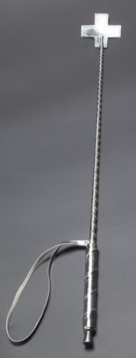 Серебристый стек с наконечником-крестом из искусственной кожи - 70 см. - Sitabella - купить с доставкой в Абакане