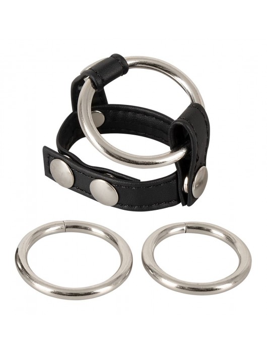 Подхват для мошонки с 3 съемными эрекционными кольцами Leder-Riemen - Orion - в Абакане купить с доставкой