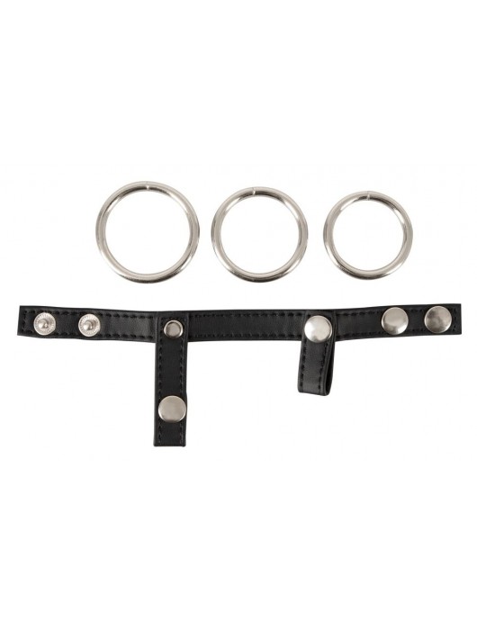 Подхват для мошонки с 3 съемными эрекционными кольцами Leder-Riemen - Orion - в Абакане купить с доставкой