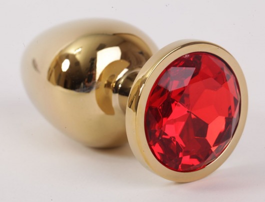 Золотистая анальная пробка с красным кристаллом - 9,5 см. - 4sexdreaM - купить с доставкой в Абакане