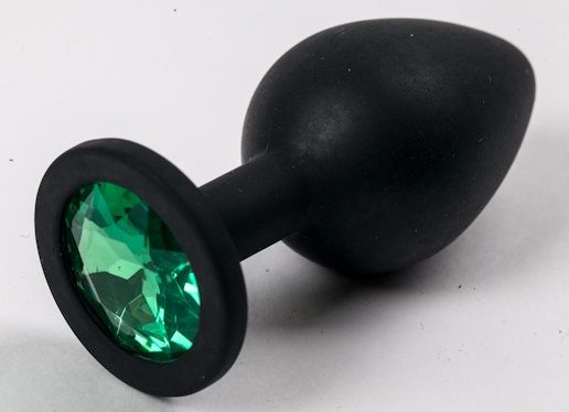 Черная силиконовая анальная пробка с зеленым кристаллом - 9,5 см. - 4sexdreaM - купить с доставкой в Абакане