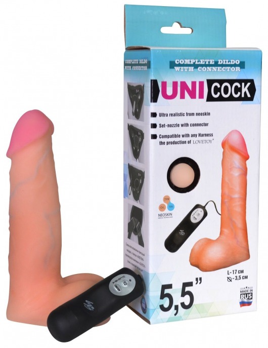 Фаллическая насадка Харнесс UNICOCK 5,5  с вибрацией - 17 см. - LOVETOY (А-Полимер) - купить с доставкой в Абакане