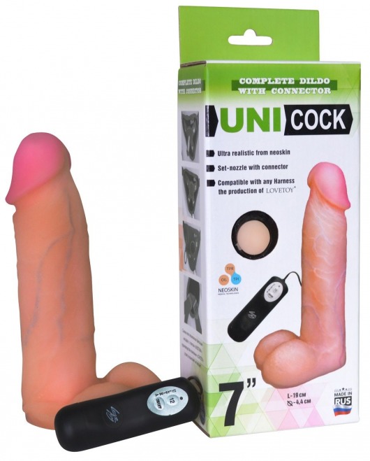 Фаллическая насадка Харнесс UNICOCK 7  с вибрацией - 19 см. - LOVETOY (А-Полимер) - купить с доставкой в Абакане