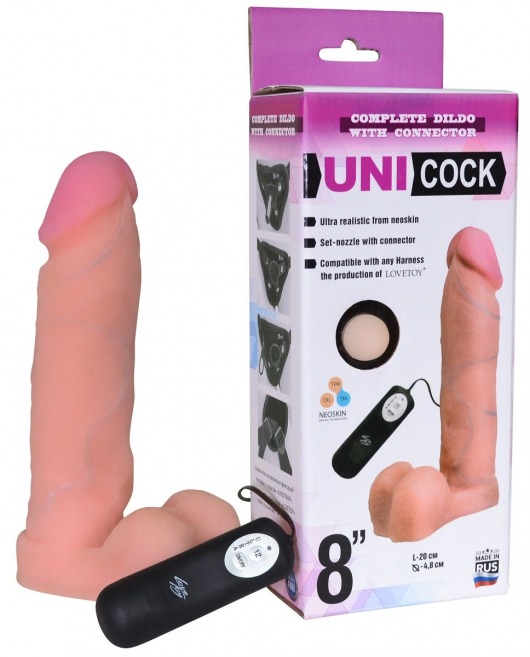 Фаллическая насадка Харнесс UNICOCK 8  с вибрацией - 20 см. - LOVETOY (А-Полимер) - купить с доставкой в Абакане