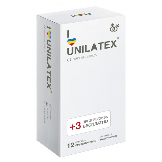 Разноцветные ароматизированные презервативы Unilatex Multifruit  - 12 шт. + 3 шт. в подарок - Unilatex - купить с доставкой в Абакане