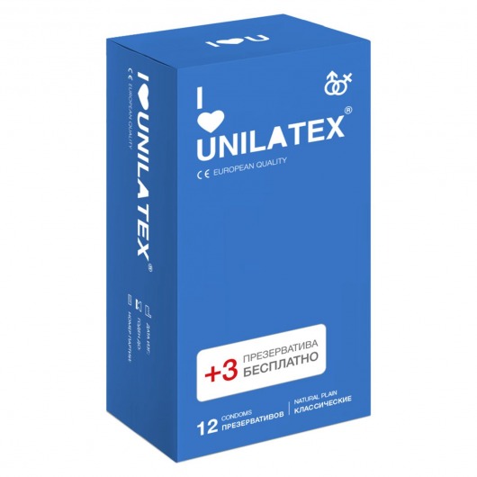 Классические презервативы Unilatex Natural Plain - 12 шт. + 3 шт. в подарок - Unilatex - купить с доставкой в Абакане