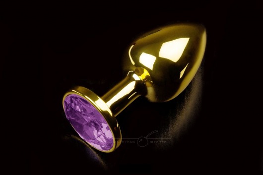 Маленькая золотистая анальная пробка с круглым кончиком и фиолетовым кристаллом - 7 см. - Пикантные штучки - купить с доставкой в Абакане