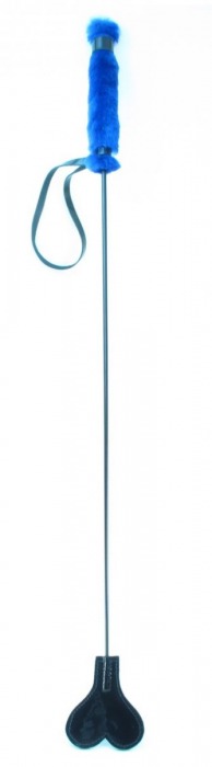 Лаковый стек с синей меховой ручкой - 64 см. - БДСМ Арсенал - купить с доставкой в Абакане