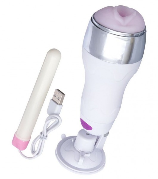 Мастурбатор-вагина в белой колбе с присоской и функцией нагрева - A-toys - в Абакане купить с доставкой