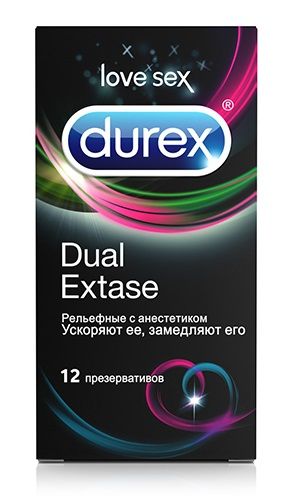 Рельефные презервативы с анестетиком Durex Dual Extase - 12 шт. - Durex - купить с доставкой в Абакане