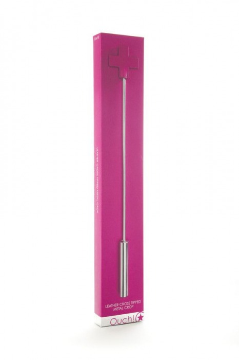 Розовая шлёпалка Leather  Cross Tiped Crop с наконечником-крестом - 56 см. - Shots Media BV - купить с доставкой в Абакане