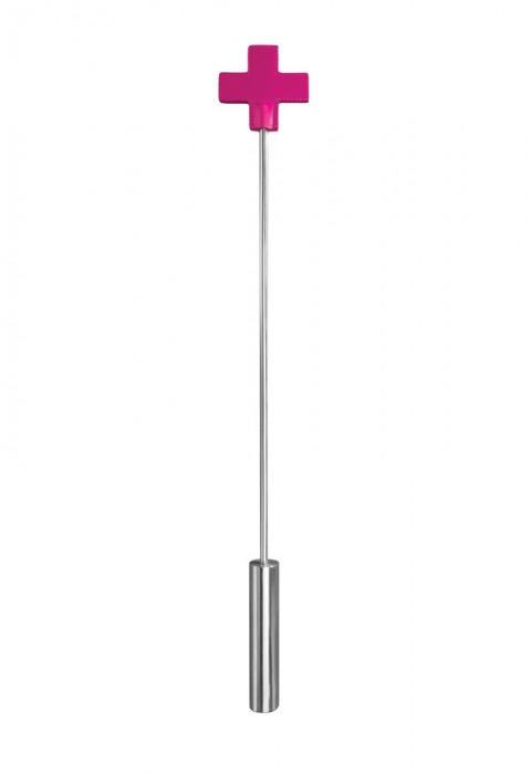 Розовая шлёпалка Leather  Cross Tiped Crop с наконечником-крестом - 56 см. - Shots Media BV - купить с доставкой в Абакане