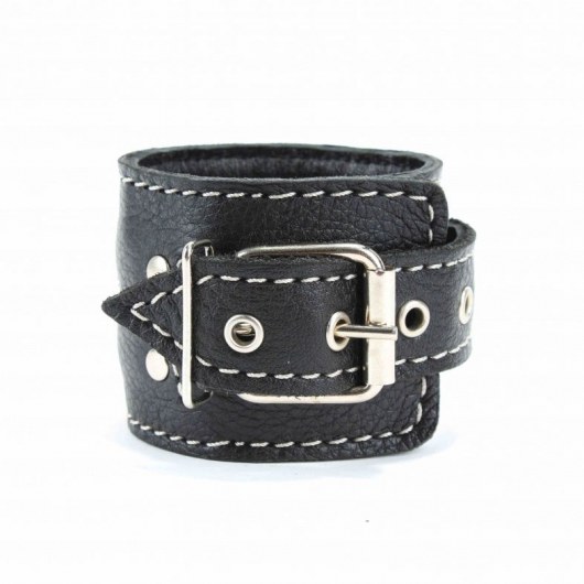 Чёрные кожаные наручники с крупной строчкой - БДСМ Арсенал - купить с доставкой в Абакане