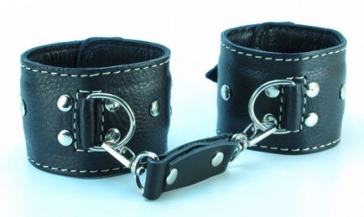 Чёрные кожаные наручники с крупной строчкой - БДСМ Арсенал - купить с доставкой в Абакане