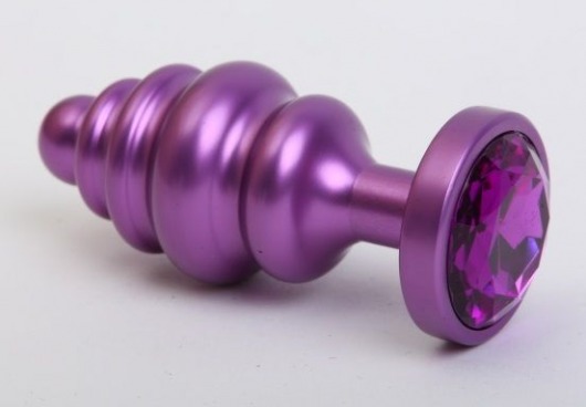 Фиолетовая ребристая анальная пробка с фиолетовым кристаллом - 7,3 см. - 4sexdreaM - купить с доставкой в Абакане
