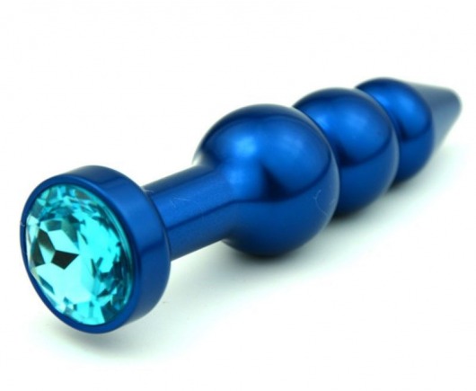 Синяя фигурная анальная пробка с голубым кристаллом - 11,2 см. - 4sexdreaM - купить с доставкой в Абакане