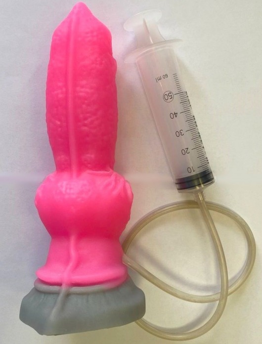 Розовый фаллоимитатор собаки  Акита  с эякуляцией - 25 см. - Erasexa - купить с доставкой в Абакане