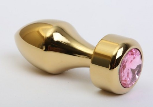 Золотистая анальная пробка с широким основанием и розовым кристаллом - 7,8 см. - 4sexdreaM - купить с доставкой в Абакане