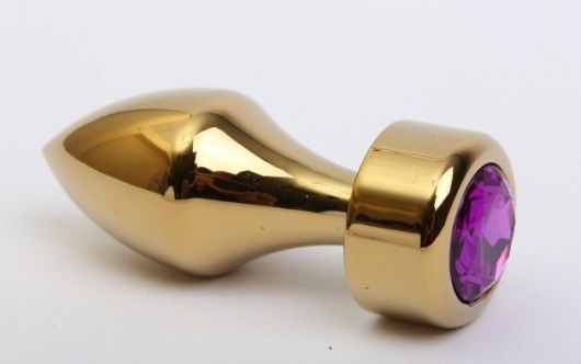 Золотистая анальная пробка с широким основанием и фиолетовым кристаллом - 7,8 см. - 4sexdreaM - купить с доставкой в Абакане