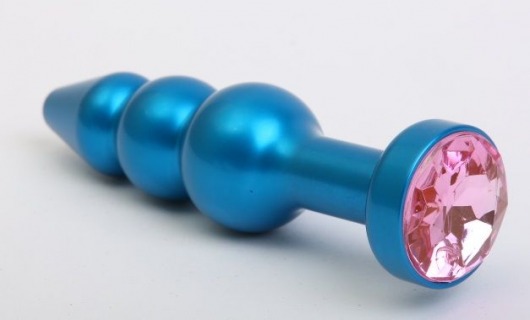 Синяя фигурная анальная пробка с розовым кристаллом - 11,2 см. - 4sexdreaM - купить с доставкой в Абакане