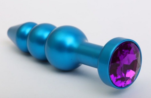 Синяя фигурная анальная пробка с фиолетовым кристаллом - 11,2 см. - 4sexdreaM - купить с доставкой в Абакане