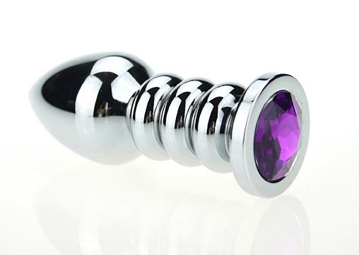 Серебристая фигурная анальная пробка с фиолетовым кристаллом - 10,3 см. - 4sexdreaM - купить с доставкой в Абакане